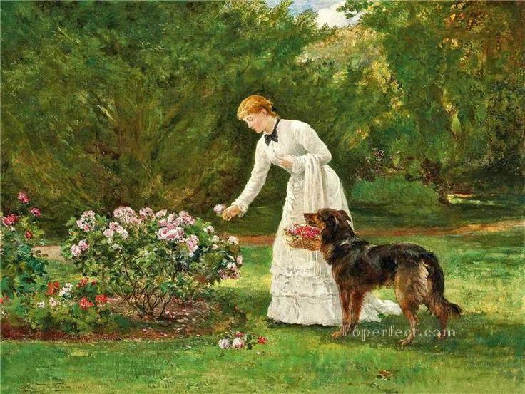 picking flowers Heywood Hardy dog Oil Paintings